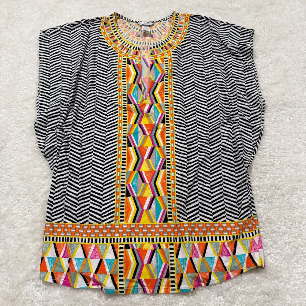 Trina Turk Tunic Top Cover Up Womens L Multicolor Geometric Chevron Print